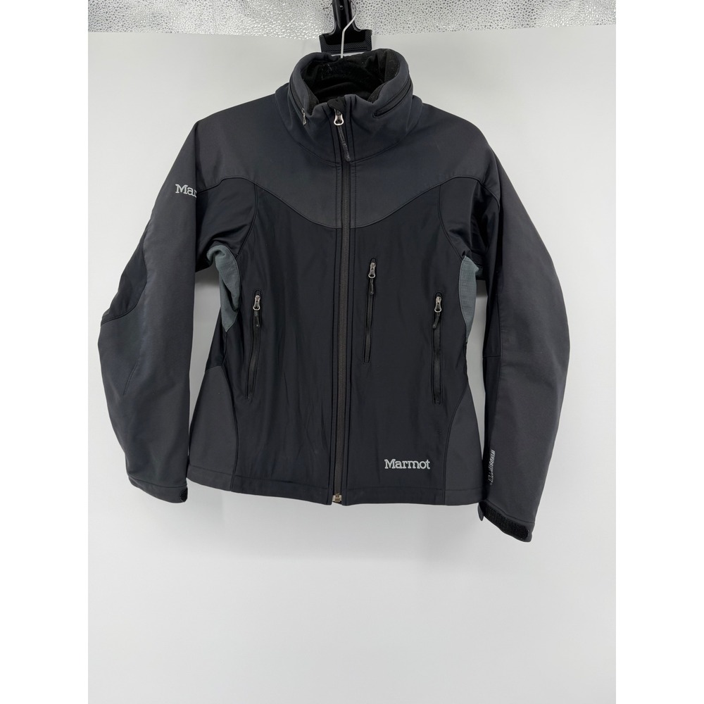 Marmot Windstopper Jacket Womens Small Black Gray Softshell Full Zip Hiking Coat